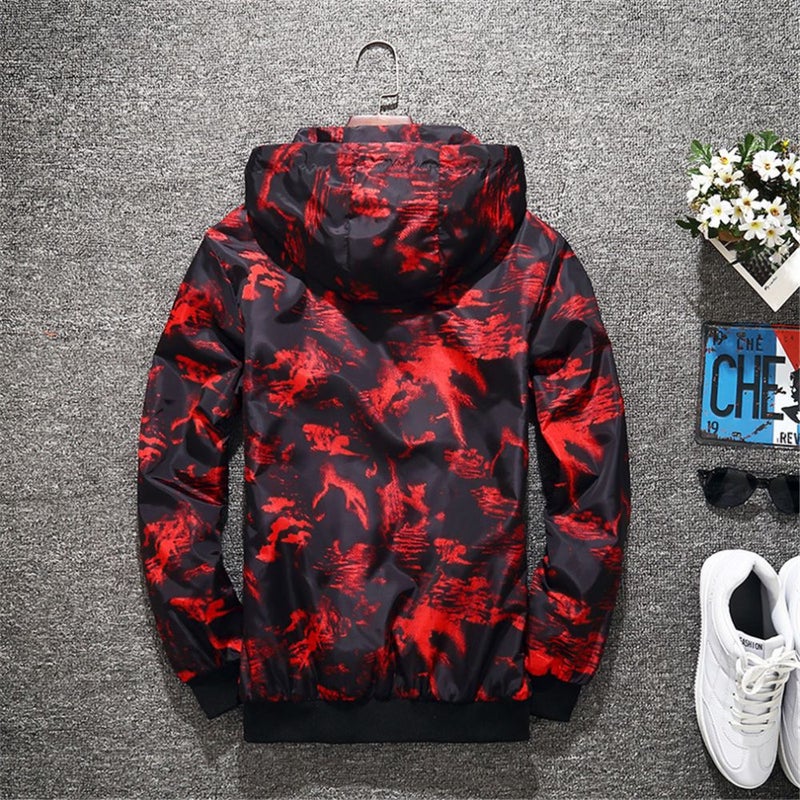 Long Sleeve Printed Hoodie Jacket Red