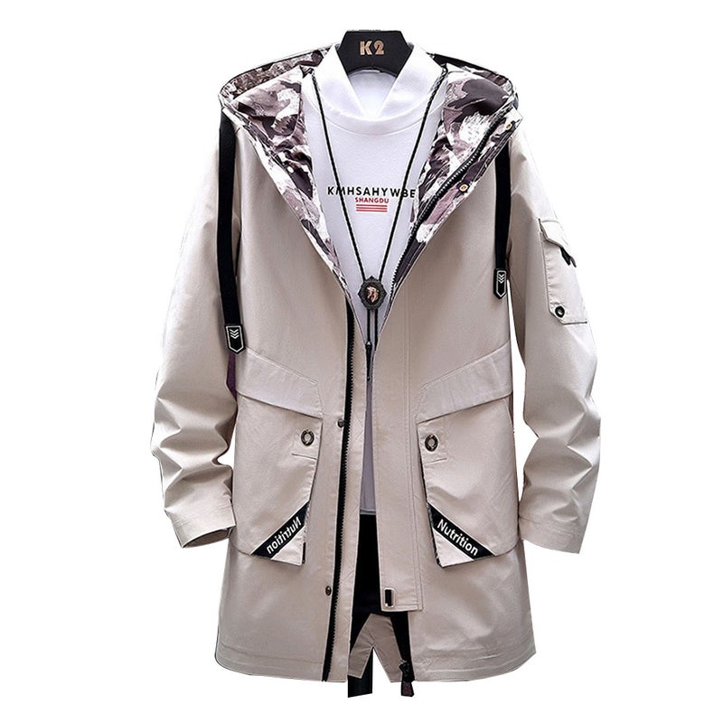 Hoodie Mid Length Windshield Jacket Beige