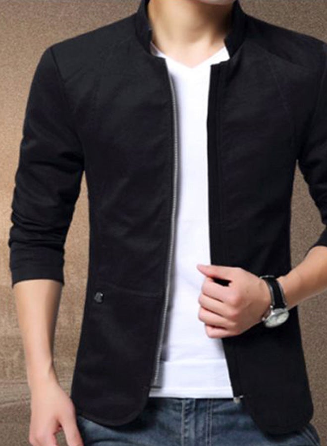 Solid Slim Fit Jacket Black