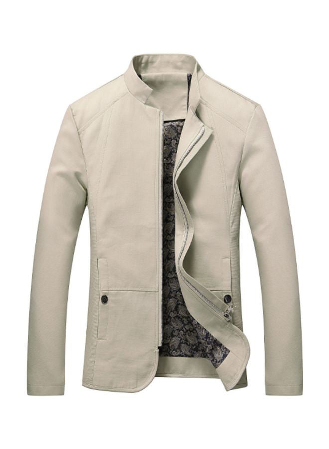 Solid Slim Fit Jacket Creamy White