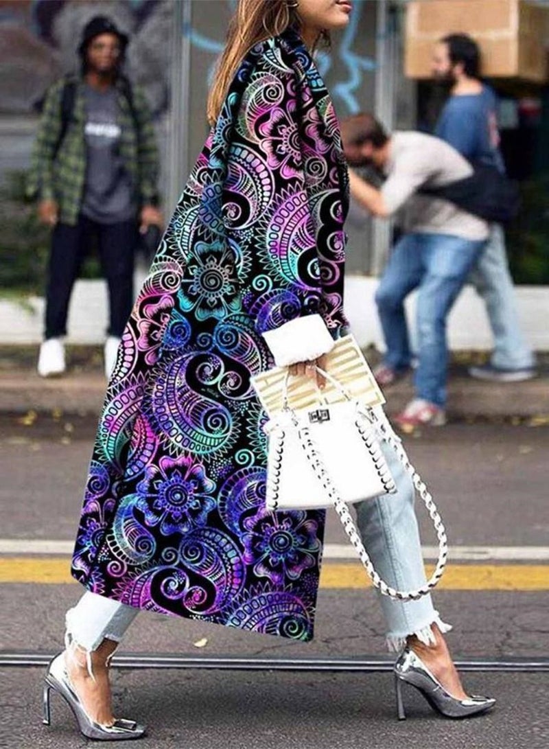 Women's Long Sleeved Lapel Coat Multicolour