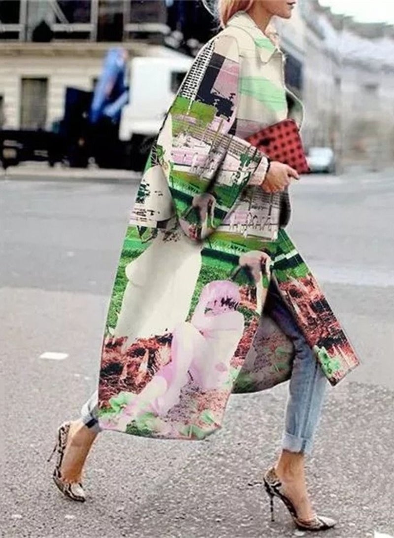 Long Flared Sleeve Jacket Loose Trench Coat Multicolour