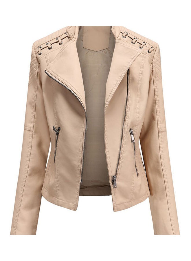 Classic Short Biker Coat Khaki