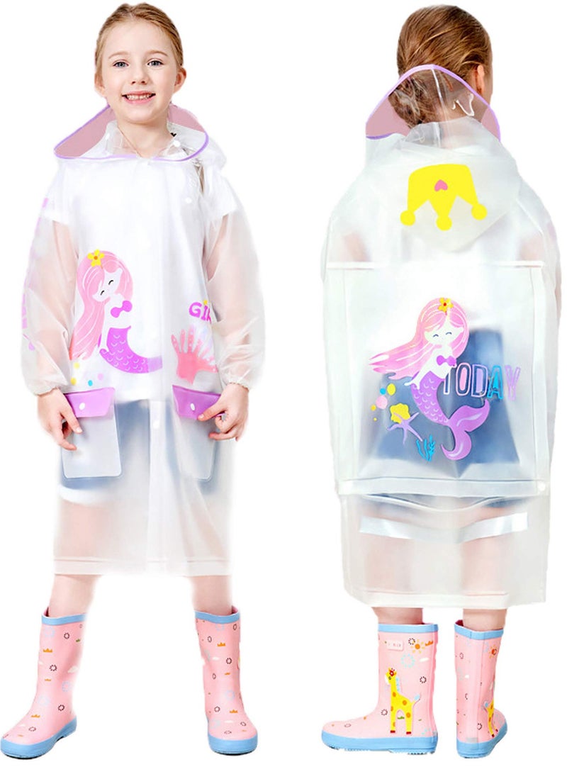 Boys Girls Hooded Rain Poncho, Durable Waterproof Windbreaker Kids Raincoat Student Rainwear Transparent Kids Cartoon Raincoat Children's Schoolbag Waterproof Rain Jacket Coat Boys and Girls Raincoat