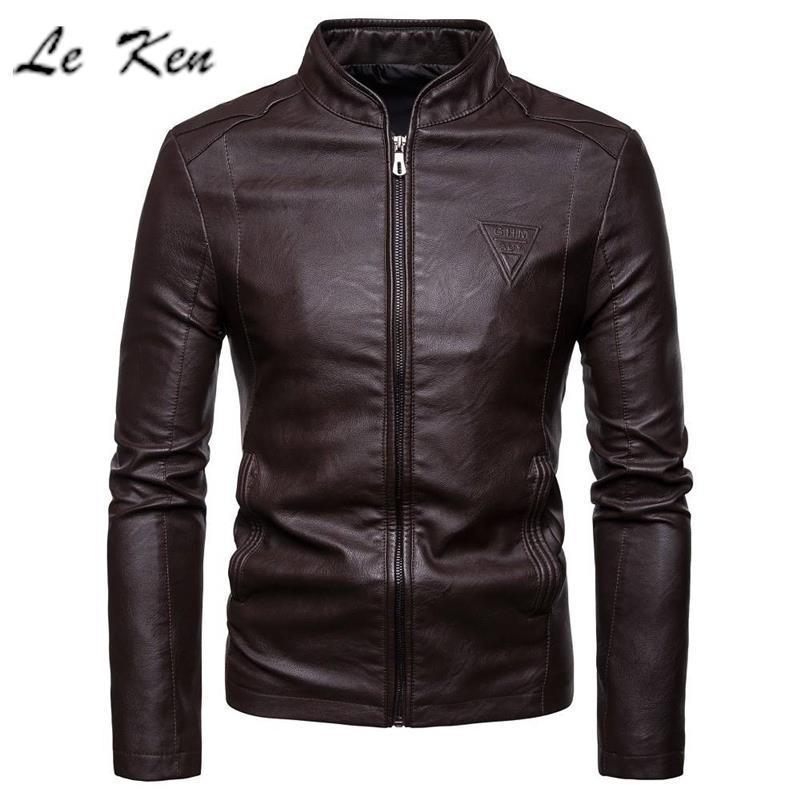 2023 Mens Slim Fit Plus Size Leather JacketBrown Brown