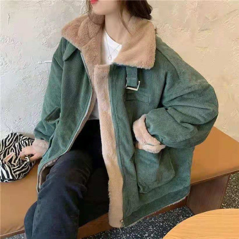 2024 Womens Collar Cotton Parka Winter Trendy ThickenDark green Dark green