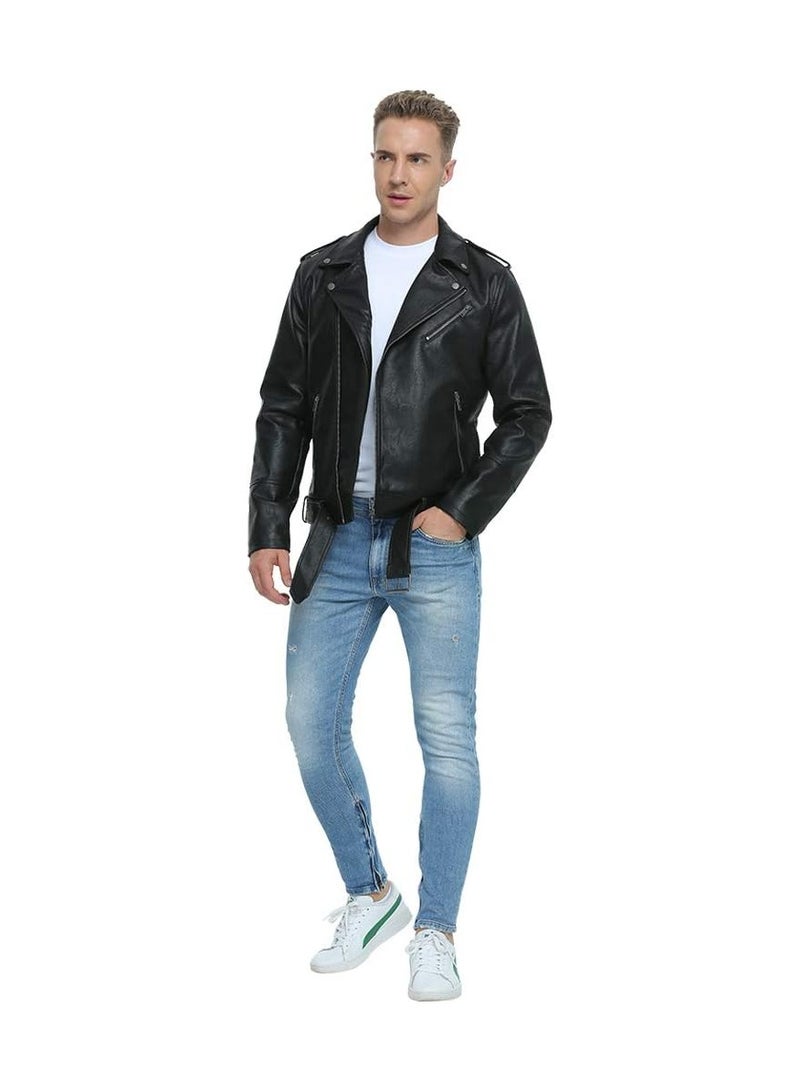 MENS BLACK MOTORCYCLE JACKET-BLACK BOMBER  JACKET