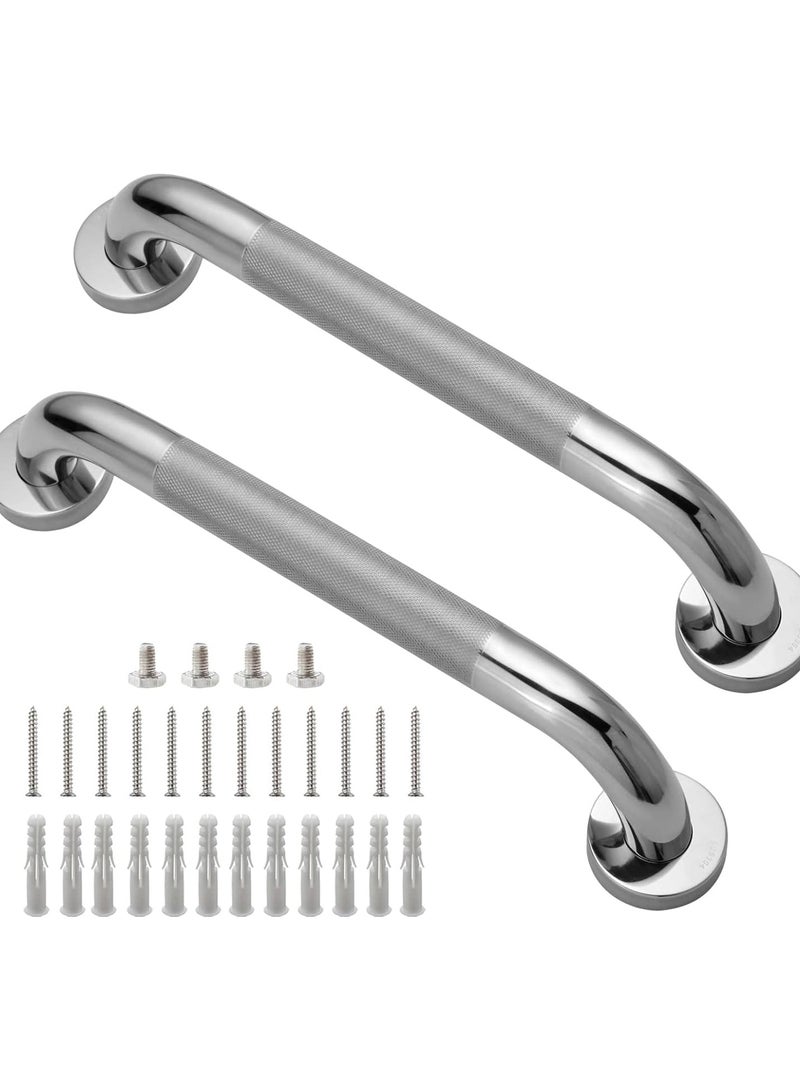 Shower Grab Bar, 2 Pack 12 Inch Bathroom Grab Bar, 304 Stainless Steel Anti-Slip Handicap Grab Bar Support Shower Rail Senior Handrail Shower Safety Bar Handle