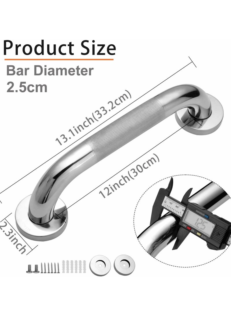 Shower Grab Bar, 2 Pack 12 Inch Bathroom Grab Bar, 304 Stainless Steel Anti-Slip Handicap Grab Bar Support Shower Rail Senior Handrail Shower Safety Bar Handle