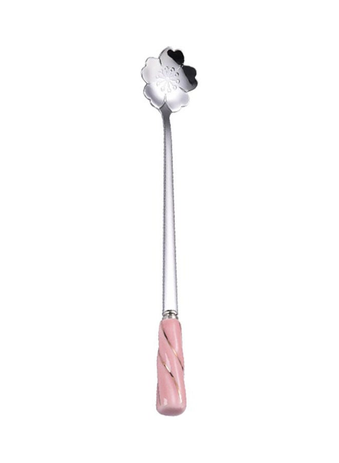 Flower Pattern Kitchen Spoon Silver/Pink 17cm