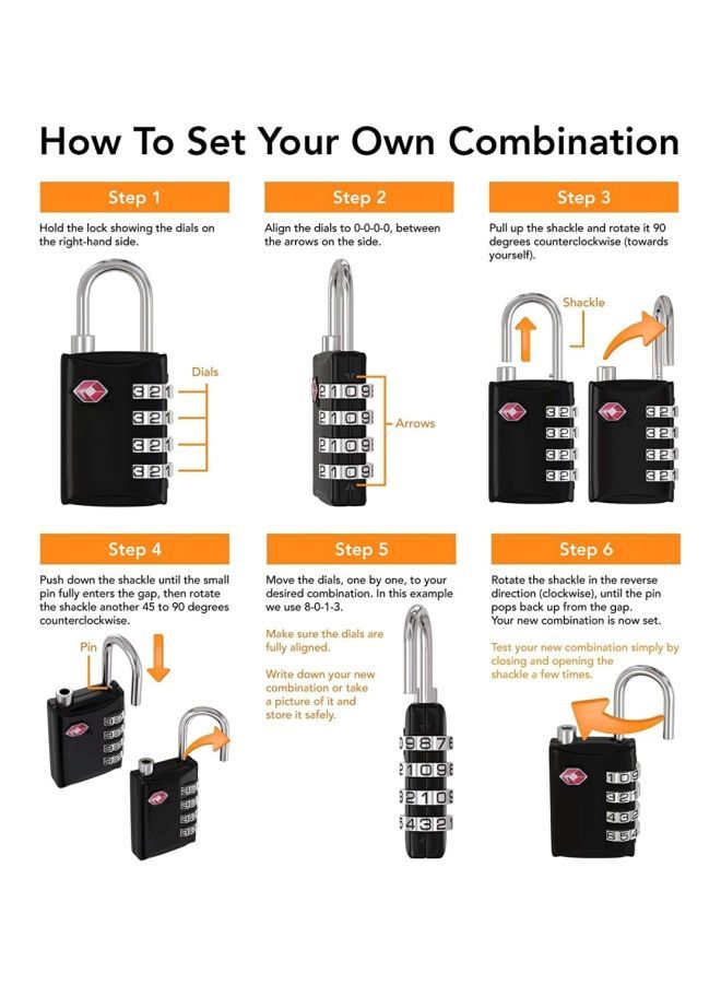 4-Digit Combination Steel Luggage Lock Black/Silver