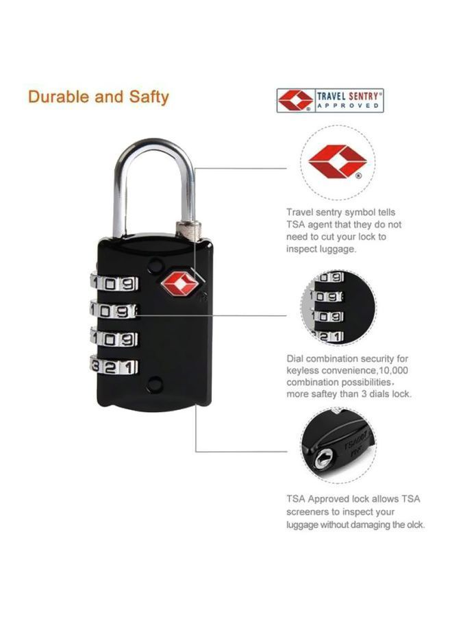4-Digit Password Metal Luggage Lock Black/Silver/Red