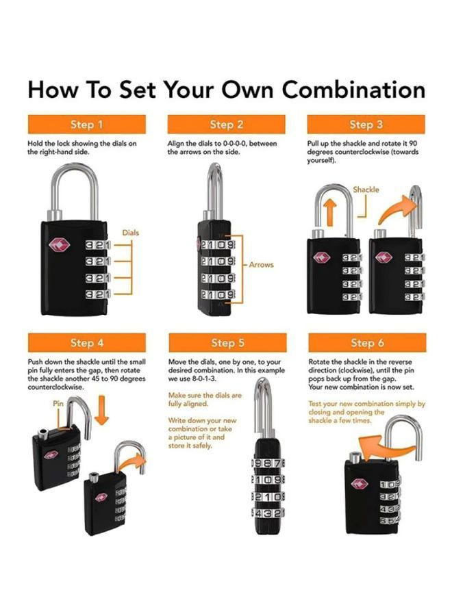 4-Digit Password Metal Luggage Lock Black/Silver/Red