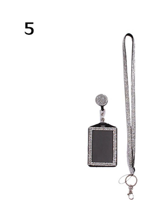 Rhinestone Neck Bling Lanyard Retractable ID Badge Reel Phone Key Holder Silver