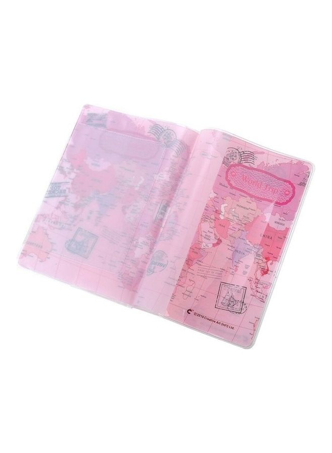 World Map Printed Passport Holder Pink