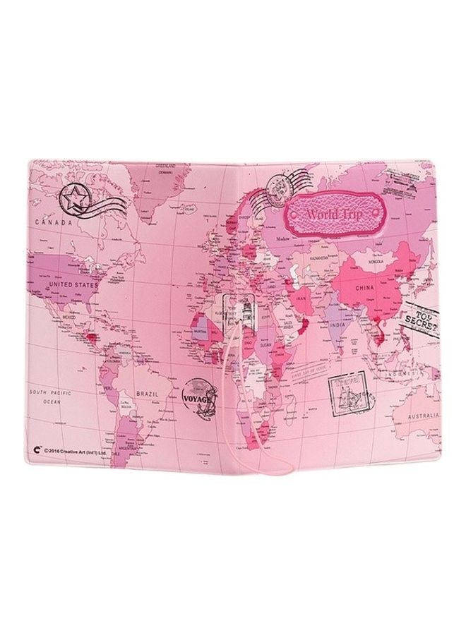 World Map Printed Passport Holder Pink