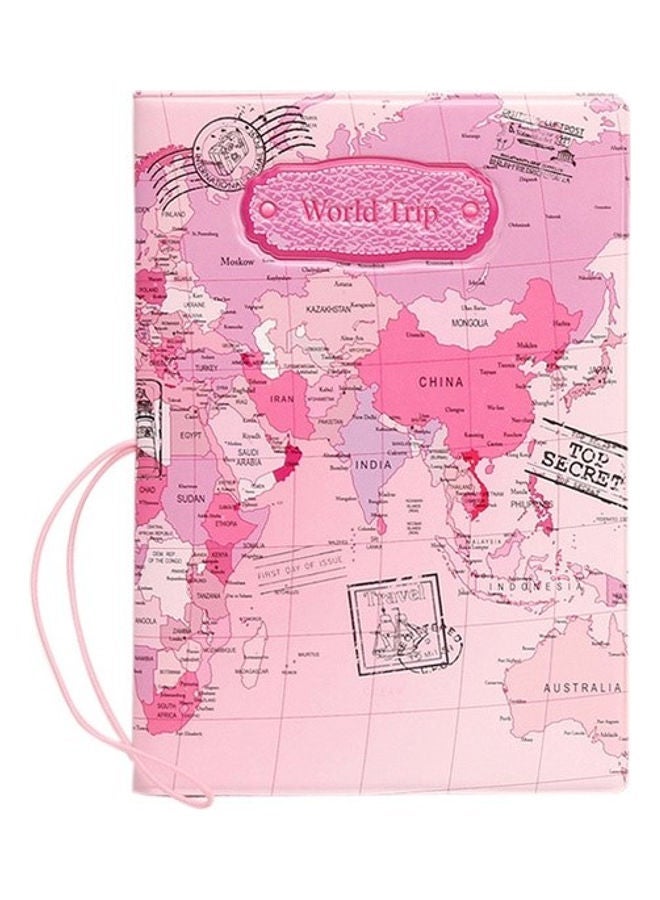 World Map Printed Passport Holder Pink