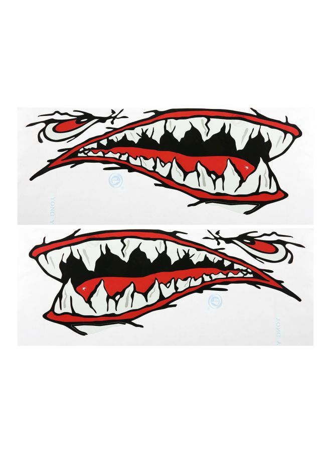 2-Piece Waterproof Shark Teeth Mouth Stickers Set 45x17x1cm