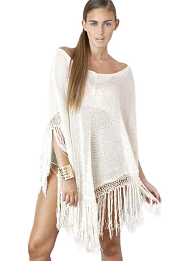 Fringe Detail Beach Cover-Up White