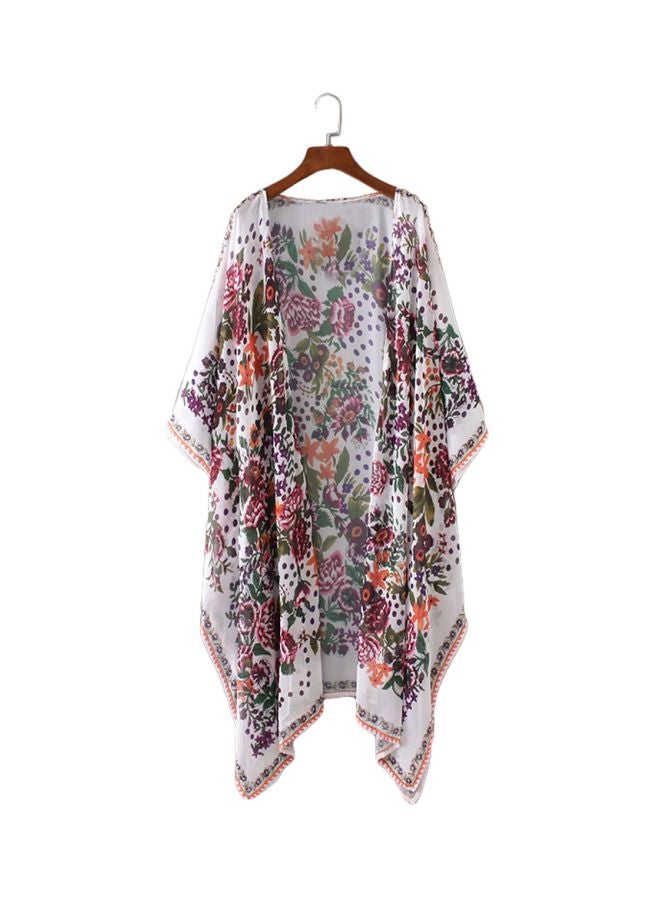 Floral Printed Loose Bikini Cover Up White