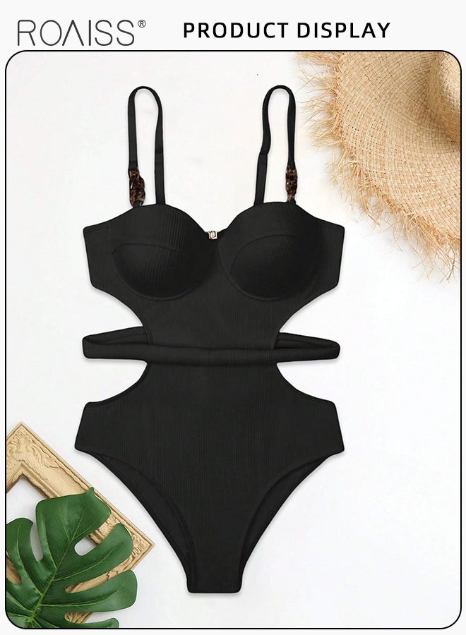 One Piece Backless Bikini Swimsuit for Women Quick Drying and Skin Friendly Solid Color Push up Swimming Suits with Belt Ladies Slim Fit Surf Beach Wear Resort Hot Spring Wear