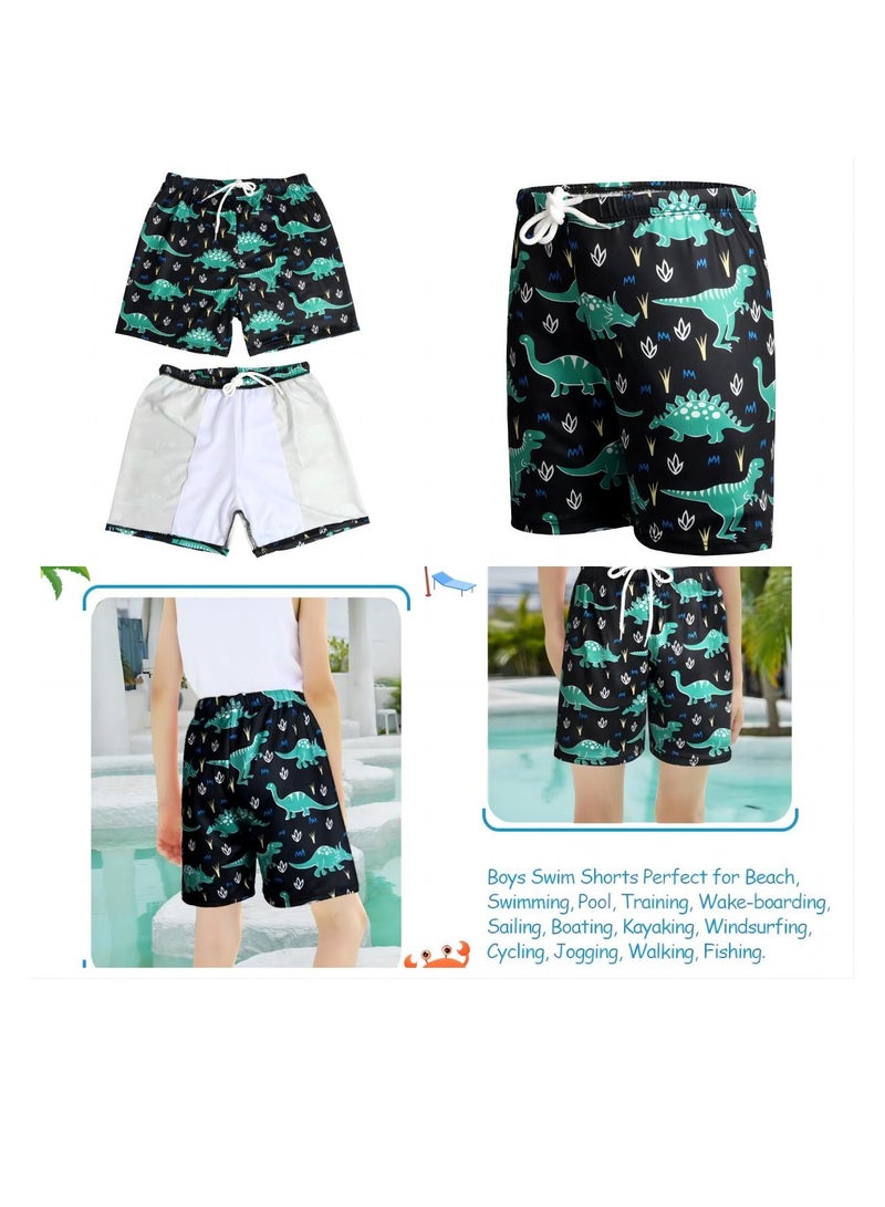 Boys Swim Trunks Quick Dry Board Shorts with Inner Mesh Liner Elastic Waistband and Drawstring Closure 3D Print Dinosaurs