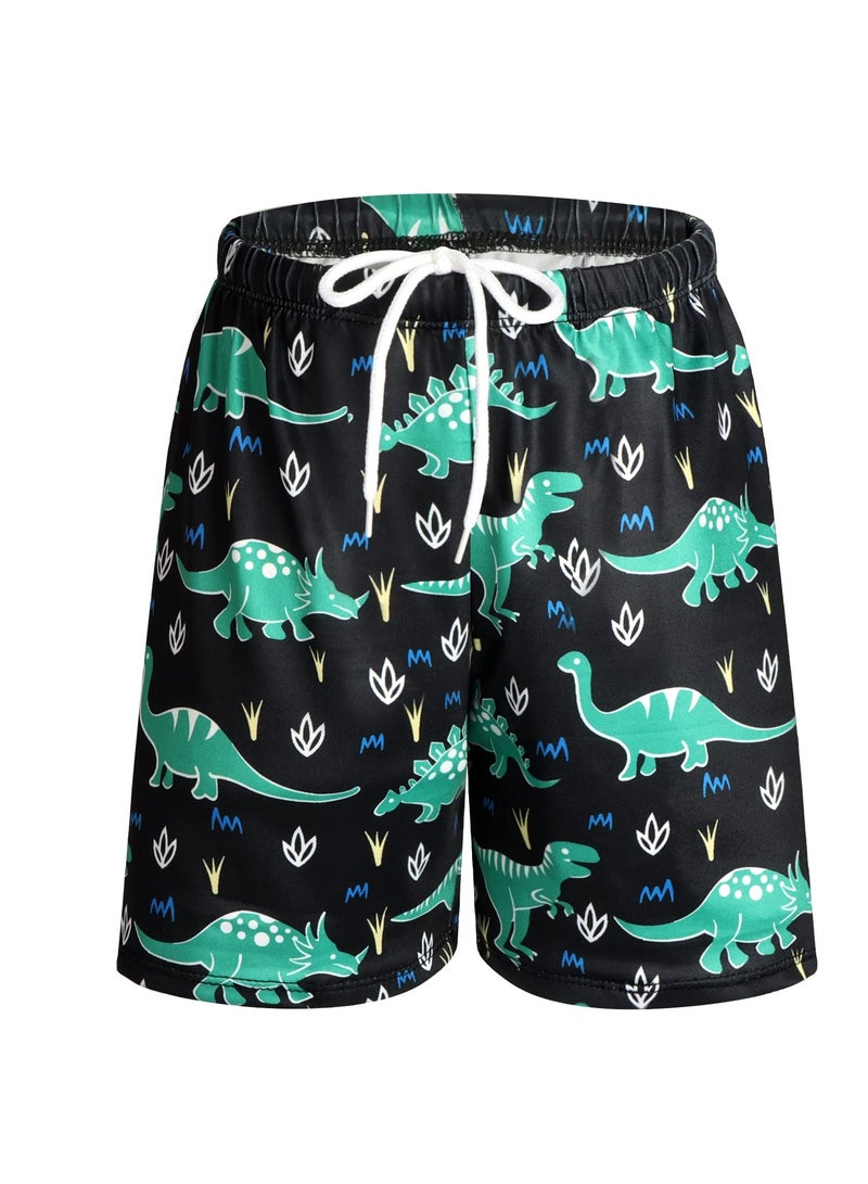 Boys Swim Trunks Quick Dry Board Shorts with Inner Mesh Liner Elastic Waistband and Drawstring Closure 3D Print Dinosaurs