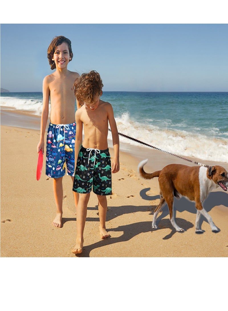 Boys Swim Trunks Quick Dry Board Shorts with Inner Mesh Liner Elastic Waistband and Drawstring Closure 3D Print Dinosaurs