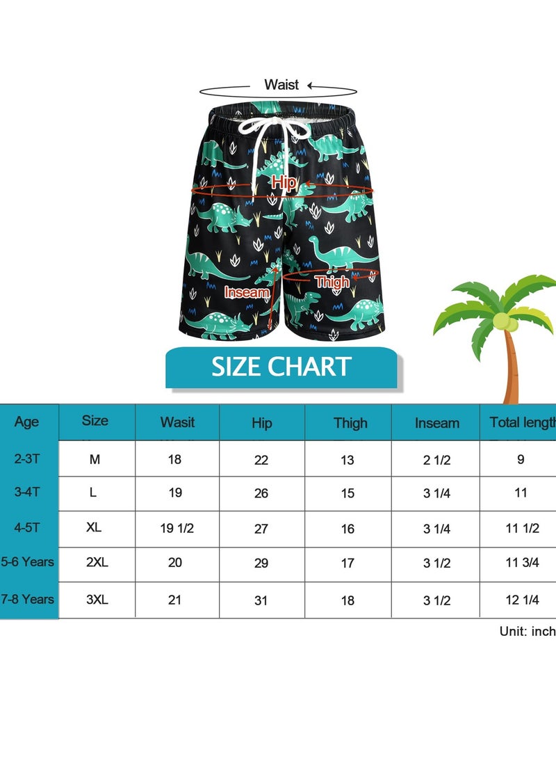 Boys Swim Trunks Quick Dry Board Shorts with Inner Mesh Liner Elastic Waistband and Drawstring Closure 3D Print Dinosaurs