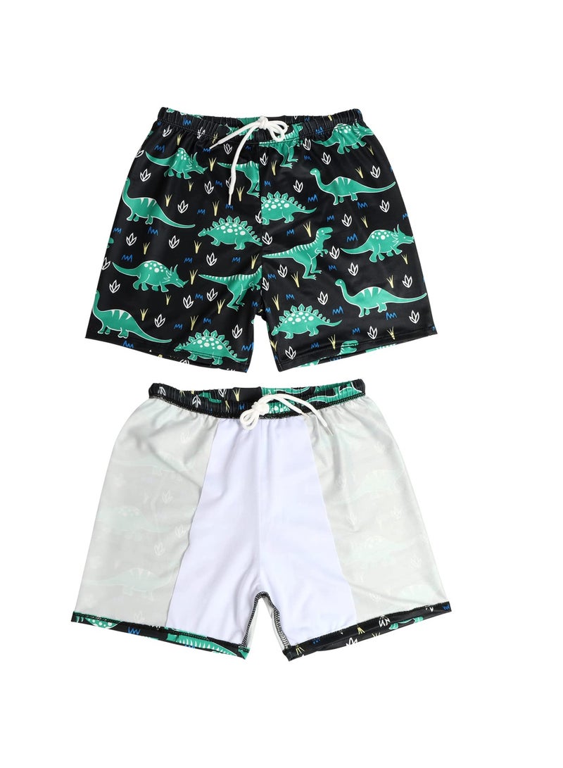Boys Swim Trunks Quick Dry Board Shorts with Inner Mesh Liner Elastic Waistband and Drawstring Closure 3D Print Dinosaurs