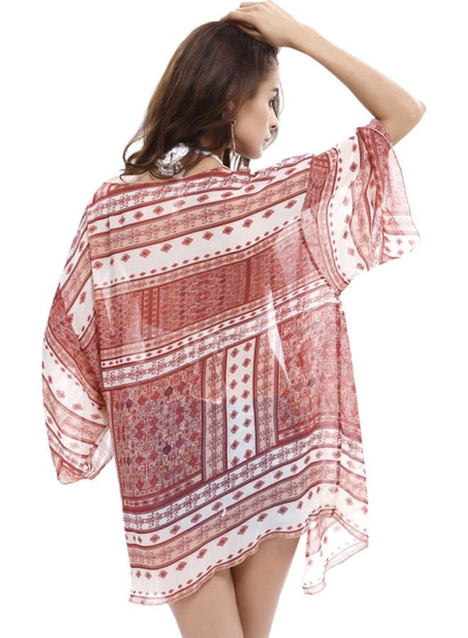 Printed Sheer Cover Up Red/White