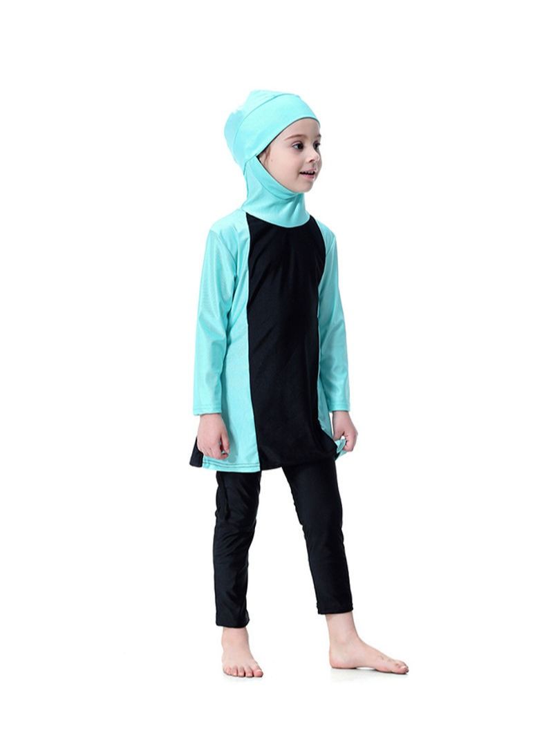 2-Piece Hooded Burkini Set Light Blue/Black