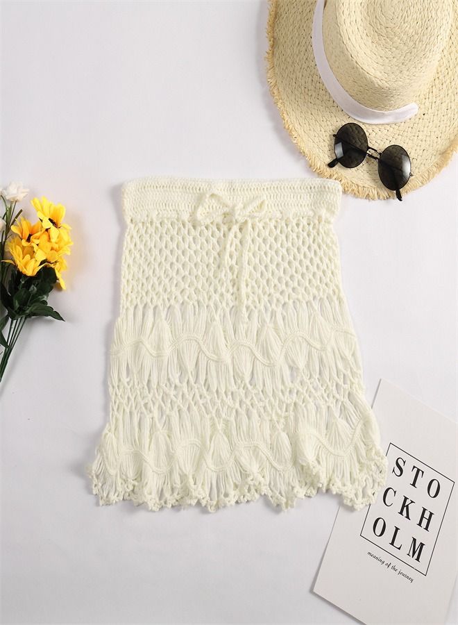 Solid Crochet Cut-Out Beach Skirt White