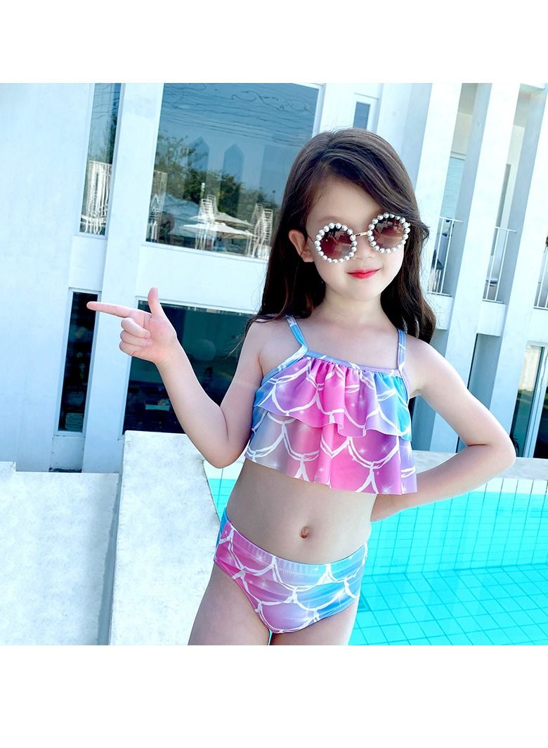 COOLBABY Girls Three-piece Children's Mermaid Swimsuit Mermaid Tail Swimsuit Mermaid Costume Swimwear (110 Sizes)