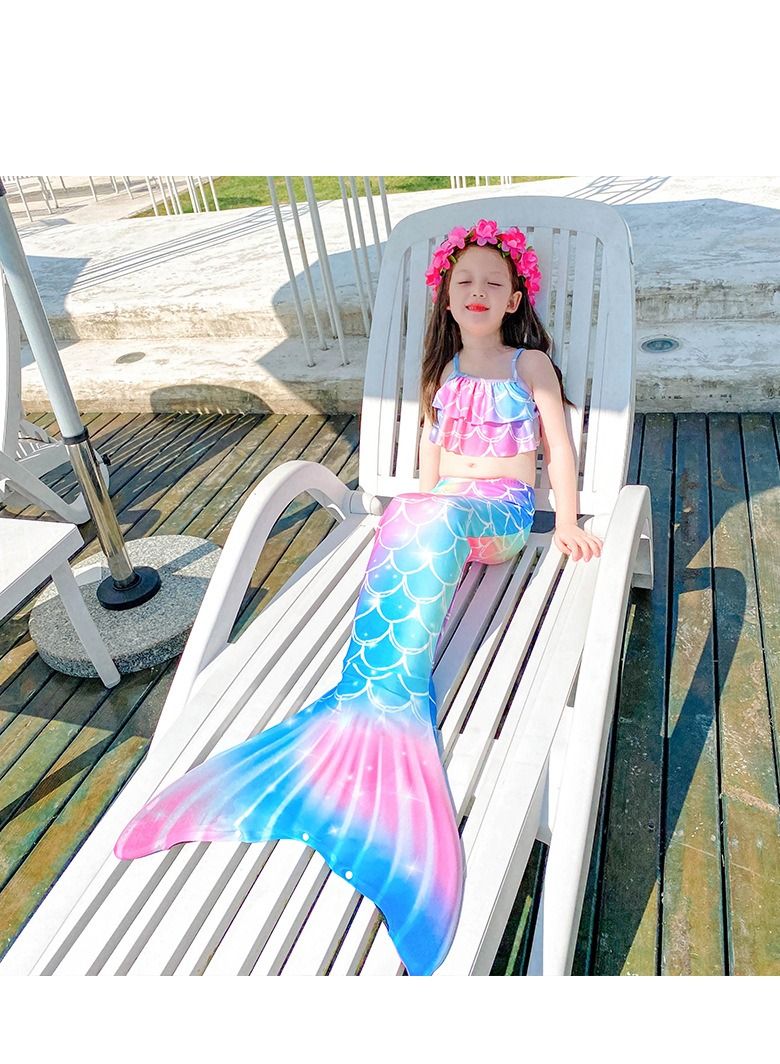 COOLBABY Girls Three-piece Children's Mermaid Swimsuit Mermaid Tail Swimsuit Mermaid Costume Swimwear (110 Sizes)