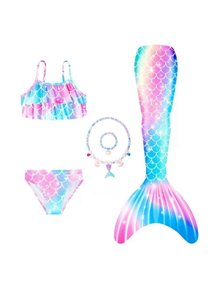 COOLBABY Girls Three-piece Children's Mermaid Swimsuit Mermaid Tail Swimsuit Mermaid Costume Swimwear (110 Sizes)