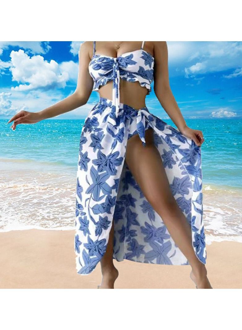 Three-Piece Botanical Print Swimsuit