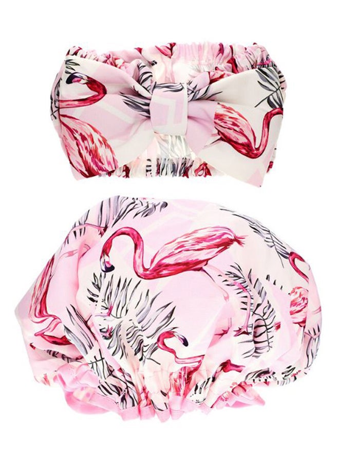 Flamingo Printed Make-Up Headband With Shower Cap Multicolour