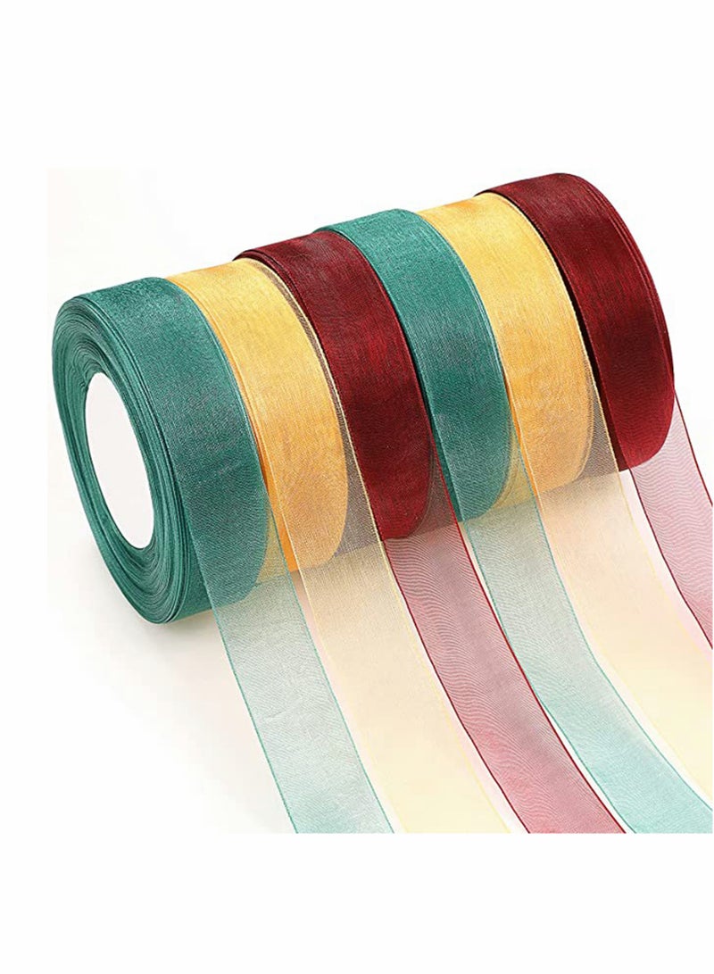 6 Rolls Sheer Chiffon Ribbon, Organza Satin Ribbon Transparent Chiffon Ribbon for Wrapping Decorating Valentine's Day Wedding Birthday Bouquet Garland (50 Yard Each Roll, Vivid Color)