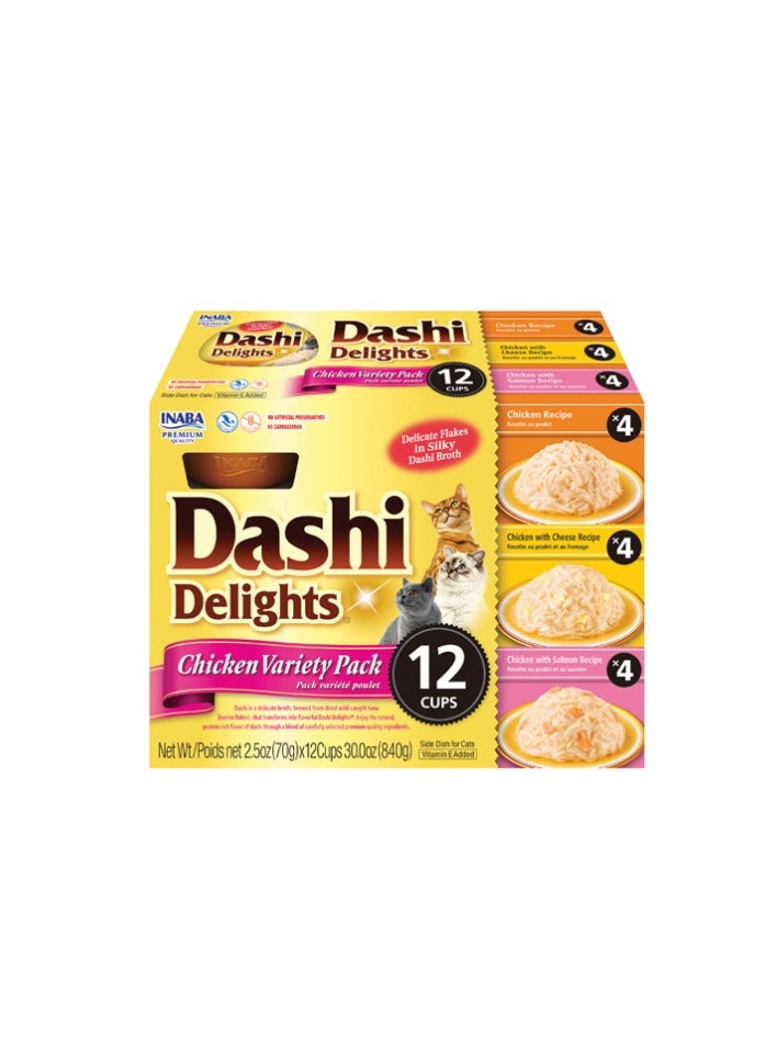 Inaba Dashi Delight Chicken Variety 12PCS/PK, Inaba Cat Treats, Grain-Free, Lickable, Squeezable Creamy Cat Treat, Creamy cat treats, Toppers for cat foods, Lickable treats for cats