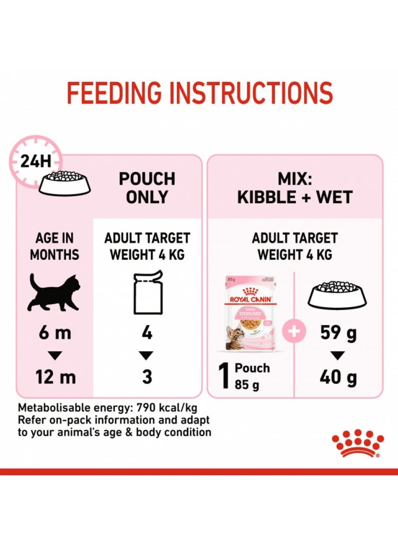 Royal Canin, Feline Health Nutrition, Kitten Sterilised Jelly Wet Food, For Cat - Pouches 12Pcs x 85g in 1Box