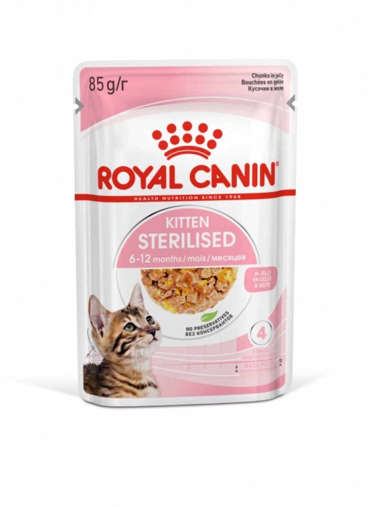 Royal Canin, Feline Health Nutrition, Kitten Sterilised Jelly Wet Food, For Cat - Pouches 12Pcs x 85g in 1Box