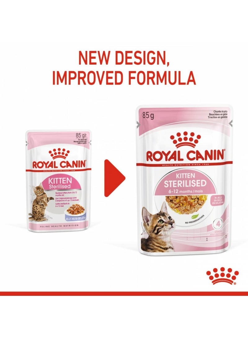 Royal Canin, Feline Health Nutrition, Kitten Sterilised Jelly Wet Food, For Cat - Pouches 12Pcs x 85g in 1Box