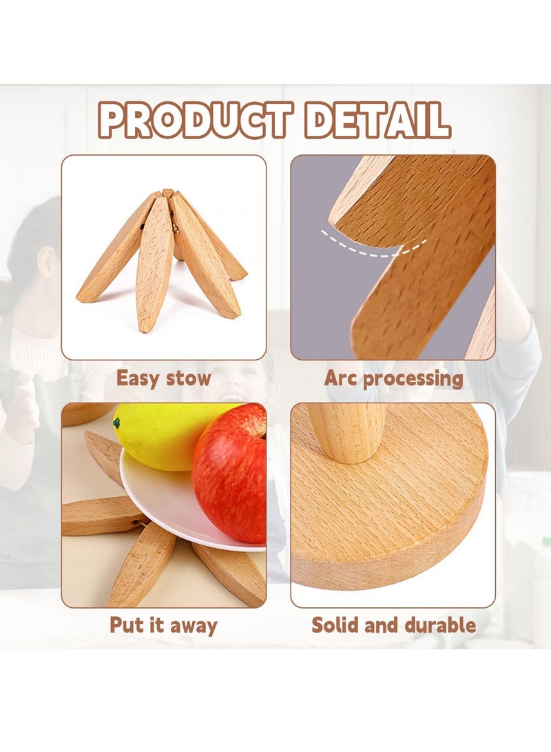 Wooden Trivets for Hot Dishes,Tree Shape Trivet Set,4 Wooden Trivets+1 Stand,Trivets for Hot Dishes,Natural Foldable Kitchen Wooden Trivet,for Hot Dishes,Pot,Bowl,Teapot Hot Pot Holders (Black Walnut)