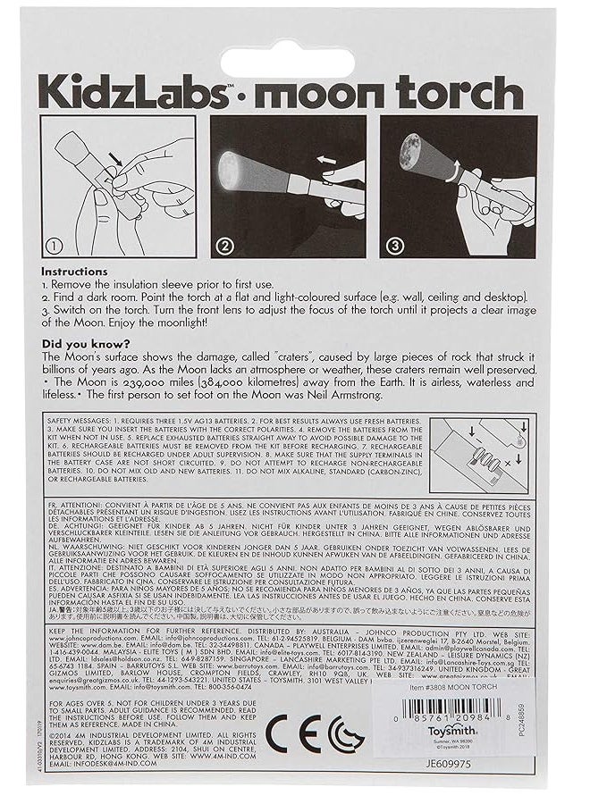 4M KidzLabs Moon Torch Projector Astronomy Science STEM Toys Educational Gift for Kids & Teens, Girls & Boys