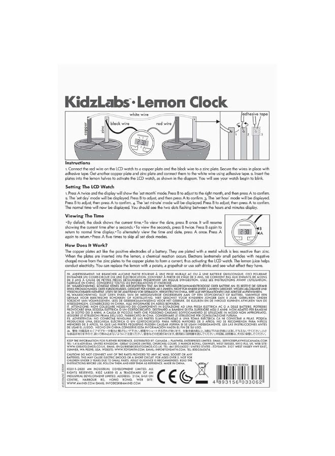 4M Kidzlabs Lemon Powered Clock, Chemical Electrical Science Lab Experiment - STEM Toys Educational Gift for Kids & Teens, Girls & Boys 12 Count (Pack of 1)