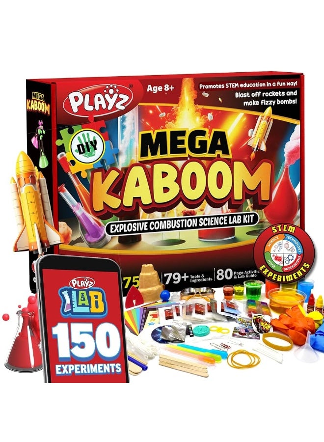 Playz Mega Kaboom! 150+ Explosive Science Experiments Kit for Kids Age 8-12 with 75 App & Video Guided Experiments - Chemistry Set STEM & Educational Toys & Gifts for Boys, Girls, Teenagers & Kids