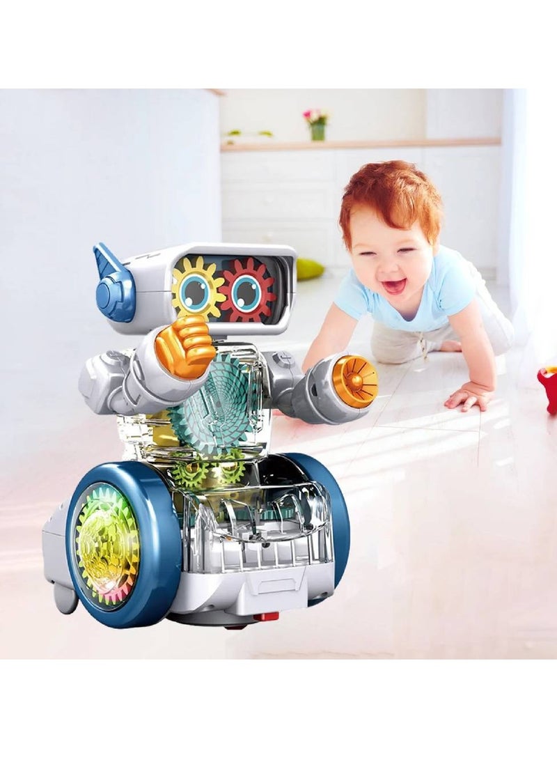 Electric Transparent Mechanical Gear Robot, Robot Toys For Kids, Colorful Luminous Music Lantern For Christmas Halloween Day Boys And Girls