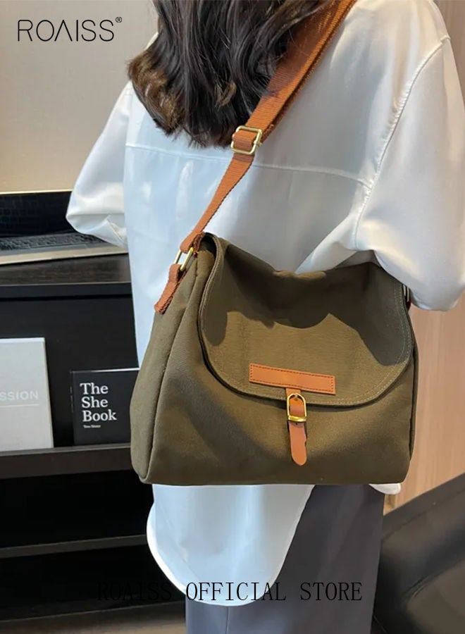 Women's Canvas Bag Large Capacity One Shoulder Messenger Tote Bag Casual Solid Color Versatile Work Commuting