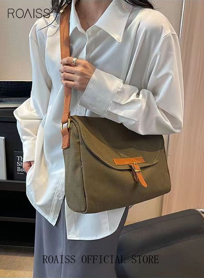 Women's Canvas Bag Large Capacity One Shoulder Messenger Tote Bag Casual Solid Color Versatile Work Commuting